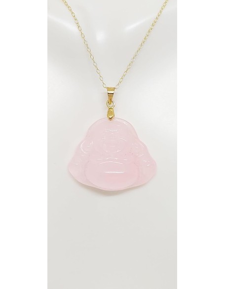 PINK Jade Buddha Yellow Gold-Plated Pendant/Necklace 16" - 2" Extended Chain. Pink Jade BUDDHA Pendant in 925 Silver over Gold Plated chain. Jade Pink Buddha LOVER.