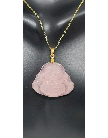 PINK Jade Buddha Yellow Gold-Plated Pendant/Necklace 16" - 2" Extended Chain. Pink Jade BUDDHA Pendant in 925 Silver over Gold Plated chain. Jade Pink Buddha LOVER.