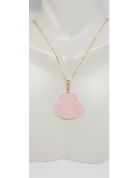 PINK Jade Buddha Yellow Gold-Plated Pendant/Necklace 16" - 2" Extended Chain. Pink Jade BUDDHA Pendant in 925 Silver over Gold Plated chain. Jade Pink Buddha LOVER.