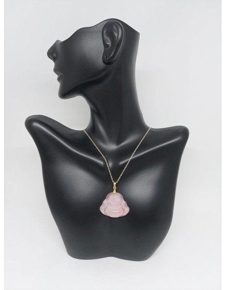 PINK Jade Buddha Yellow Gold-Plated Pendant/Necklace 16" - 2" Extended Chain. Pink Jade BUDDHA Pendant in 925 Silver over Gold Plated chain. Jade Pink Buddha LOVER.