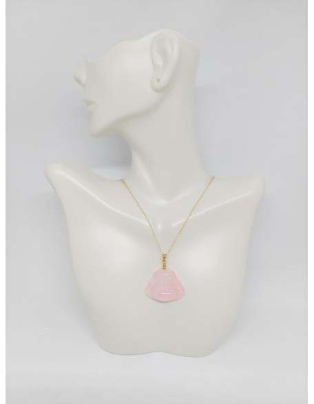 PINK Jade Buddha Yellow Gold-Plated Pendant/Necklace 16" - 2" Extended Chain. Pink Jade BUDDHA Pendant in 925 Silver over Gold Plated chain. Jade Pink Buddha LOVER.