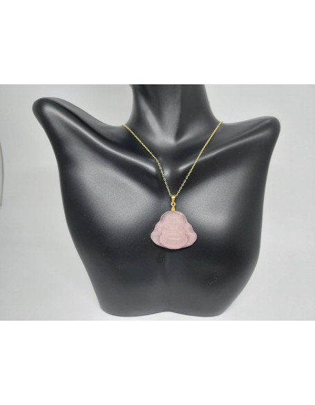 PINK Jade Buddha Yellow Gold-Plated Pendant/Necklace 16" - 2" Extended Chain. Pink Jade BUDDHA Pendant in 925 Silver over Gold Plated chain. Jade Pink Buddha LOVER.