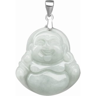 Jade Necklaces for Women Men, Jade PendantGreen Natural Real Laughing Buddha Necklace Good Luck 925 Silver Chain Amulet