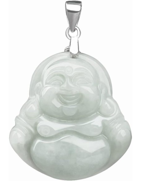 Jade Necklaces for Women Men, Jade PendantGreen Natural Real Laughing Buddha Necklace Good Luck 925 Silver Chain Amulet