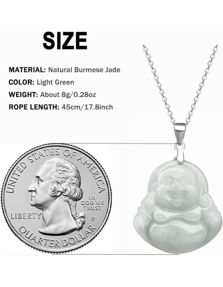 Jade Necklaces for Women Men, Jade PendantGreen Natural Real Laughing Buddha Necklace Good Luck 925 Silver Chain Amulet