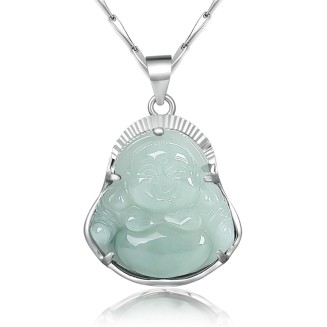 Jade Pendants for Men and Women, Silver Inlaid Jade Buddha Pendants, Myanmar Jade Buddha Jewelry