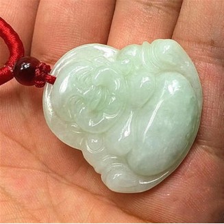 Jade Necklaces for Women Men, Natural Jade Buddha Pendant Laughing Buddha Burmese Jade Pendant