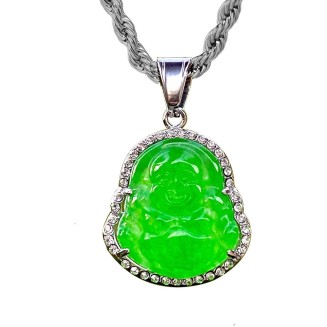 Jade Necklace for Men And Women Ice Laughing Buddha Green Jade Pendant Necklace Rope Chain Authentic Certified Grade A Jadeite