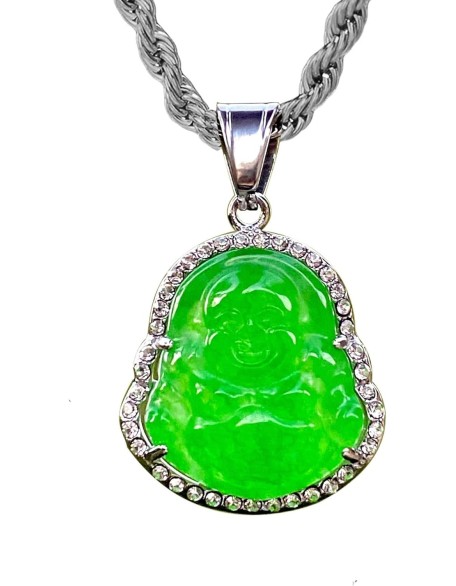 Jade Necklace for Men And Women Ice Laughing Buddha Green Jade Pendant Necklace Rope Chain Authentic Certified Grade A Jadeite