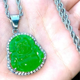 Jade Necklace for Men And Women Ice Laughing Buddha Green Jade Pendant Necklace Rope Chain Authentic Certified Grade A Jadeite