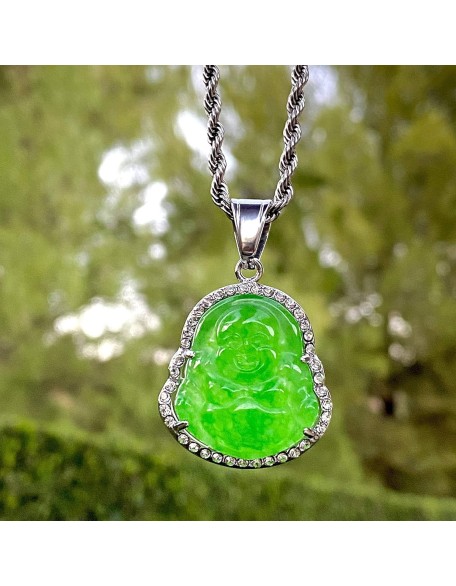 Jade Necklace for Men And Women Ice Laughing Buddha Green Jade Pendant Necklace Rope Chain Authentic Certified Grade A Jadeite