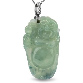 Jade Necklaces for Women Men, Natural Laughing Buddha Jade Pendant Jewelry Grade A Certified