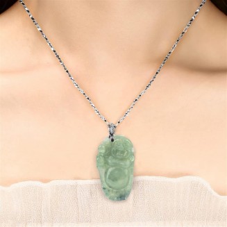 Jade Necklaces for Women Men, Natural Laughing Buddha Jade Pendant Jewelry Grade A Certified