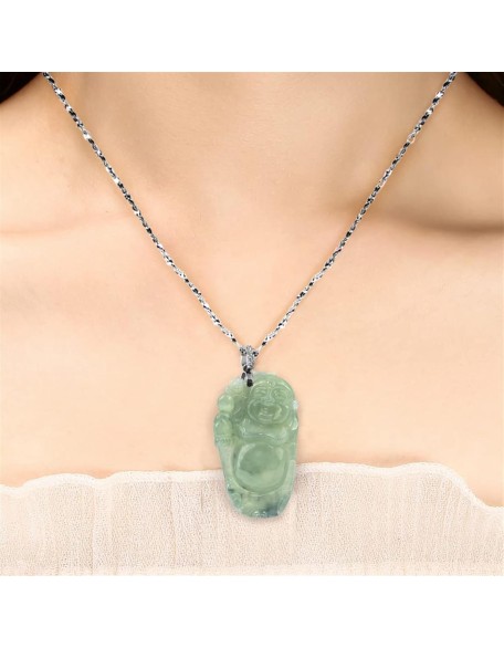 Jade Necklaces for Women Men, Natural Laughing Buddha Jade Pendant Jewelry Grade A Certified