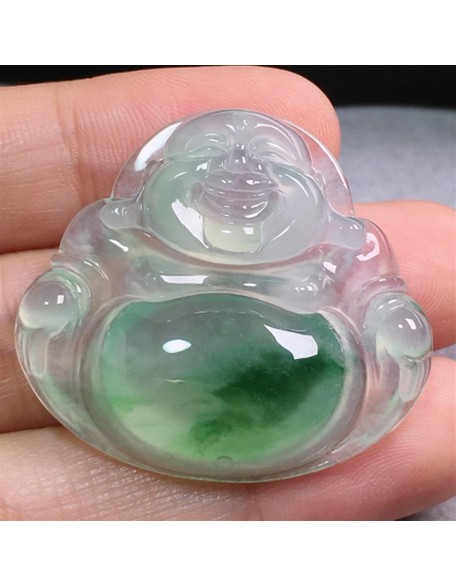 Jade Pendants for Men and Women, Burmese Jade Ice Buddha oil Green Floating Green Jade Buddha Pendant Laughing Necklace