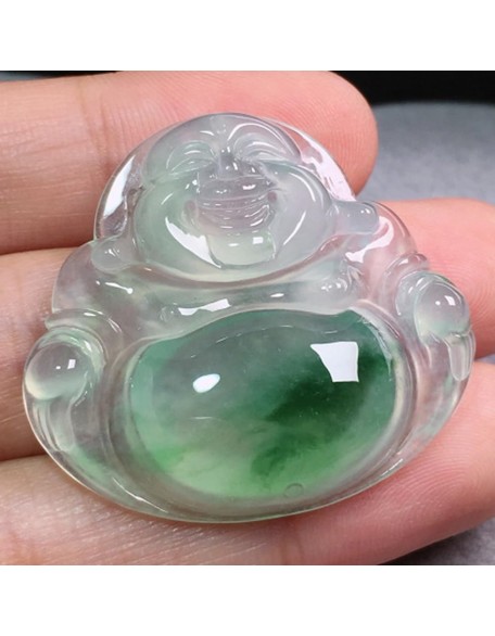 Jade Pendants for Men and Women, Burmese Jade Ice Buddha oil Green Floating Green Jade Buddha Pendant Laughing Necklace