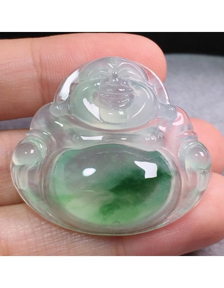 Jade Pendants for Men and Women, Burmese Jade Ice Buddha oil Green Floating Green Jade Buddha Pendant Laughing Necklace