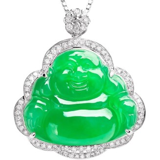 Jade Necklaces for Women Men, Jade Buddha Inlaid Pendant Ice Jade Buddha Pendant Full Green Maitreya Buddha Jade Pendant