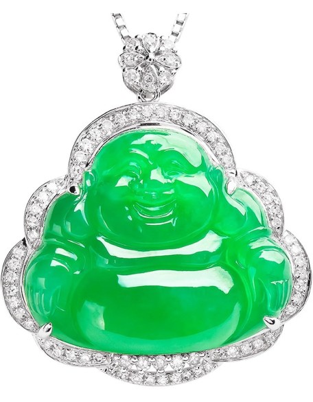 Jade Necklaces for Women Men, Jade Buddha Inlaid Pendant Ice Jade Buddha Pendant Full Green Maitreya Buddha Jade Pendant