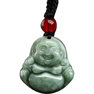 Jade Pendants for Women and Men, Laughing Buddha Pendant Necklace Green Jade Gemstone Lucky Amulet Jewelry