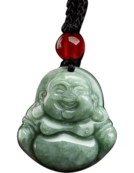 Jade Pendants for Women and Men, Laughing Buddha Pendant Necklace Green Jade Gemstone Lucky Amulet Jewelry