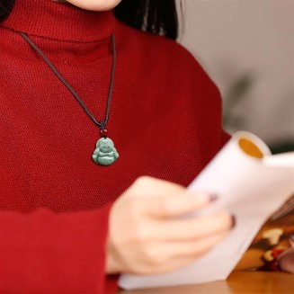 Jade Pendants for Women and Men, Laughing Buddha Pendant Necklace Green Jade Gemstone Lucky Amulet Jewelry