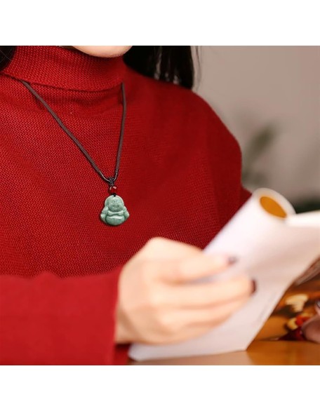 Jade Pendants for Women and Men, Laughing Buddha Pendant Necklace Green Jade Gemstone Lucky Amulet Jewelry