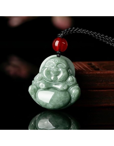 Jade Pendants for Women and Men, Laughing Buddha Pendant Necklace Green Jade Gemstone Lucky Amulet Jewelry