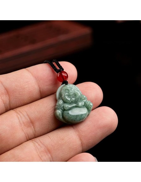 Jade Pendants for Women and Men, Laughing Buddha Pendant Necklace Green Jade Gemstone Lucky Amulet Jewelry