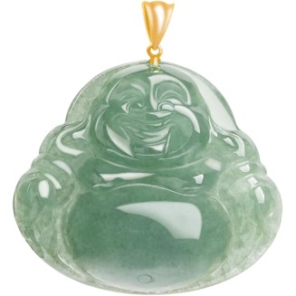 Jade Pendant for Women Men, 18K Gold Plated Green Laughing Buddha Necklace Natural Burmese Jadeite Jewelry