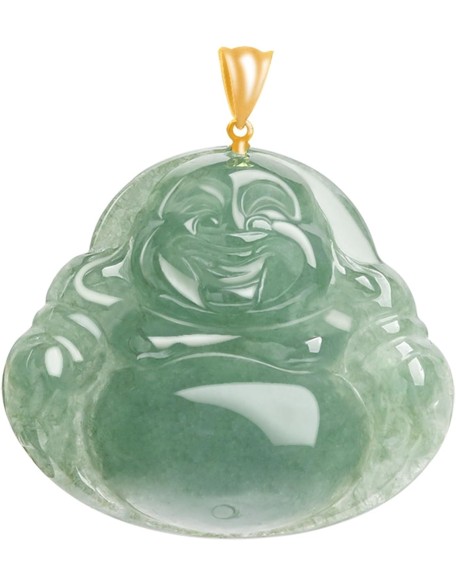 Jade Pendant for Women Men, 18K Gold Plated Green Laughing Buddha Necklace Natural Burmese Jadeite Jewelry