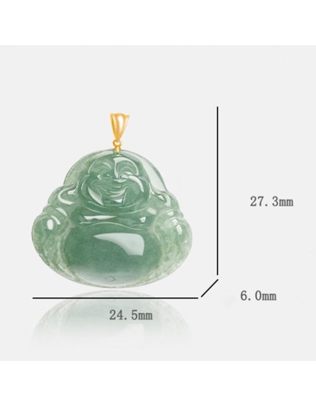 Jade Pendant for Women Men, 18K Gold Plated Green Laughing Buddha Necklace Natural Burmese Jadeite Jewelry