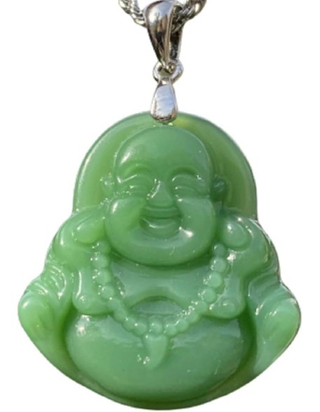 Jade Necklaces for Women Men, Natural Light Green Jade Necklace Laughing Buddha Silver Pendant Jewelry