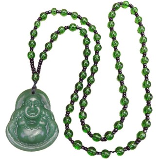 Jade Pendants for Women and Men, Laughing Buddha Pendant Necklace Green Jade Buddha Gemstone Lucky Amulet Jewelry