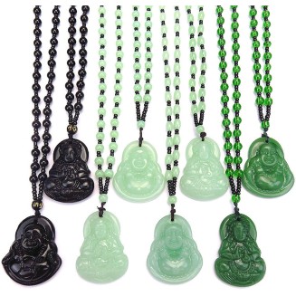 Jade Pendants for Women and Men, Laughing Buddha Pendant Necklace Green Jade Buddha Gemstone Lucky Amulet Jewelry