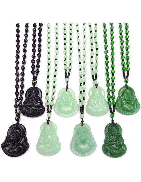 Jade Pendants for Women and Men, Laughing Buddha Pendant Necklace Green Jade Buddha Gemstone Lucky Amulet Jewelry