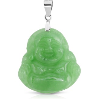 Jade Necklaces for Women Men, Sterling Silver Happy Buddha Real Jade Pendant (Green Jade)