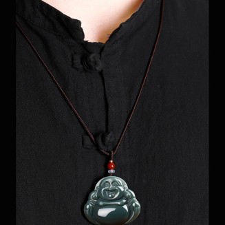 Jade Necklaces for Women Men, Jade Pendant Big Belly Maitreya Laughing Buddha Pendant