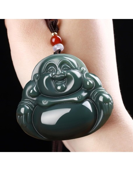 Jade Necklaces for Women Men, Jade Pendant Big Belly Maitreya Laughing Buddha Pendant