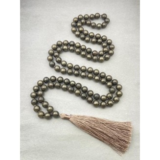  Pyrite Mala, Prayer 10mm Necklace, Tibetan Mala, Knotted Mala, Pyrite Necklace, Bead Mala, 108 Bead Pyrite Mala, Yoga, Mantra Japa Mala