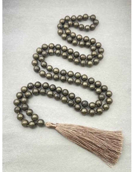  Pyrite Mala, Prayer 10mm Necklace, Tibetan Mala, Knotted Mala, Pyrite Necklace, Bead Mala, 108 Bead Pyrite Mala, Yoga, Mantra Japa Mala