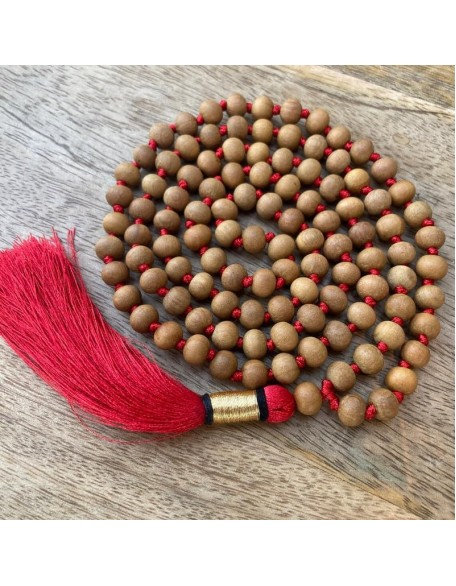  Sandalwood 108 Mala Necklace|108 Prayer 10mm Beaded Mala Necklace| Hand knotted Mala Bracelet | Japa Mala| Round Beads| Meditation Tassel