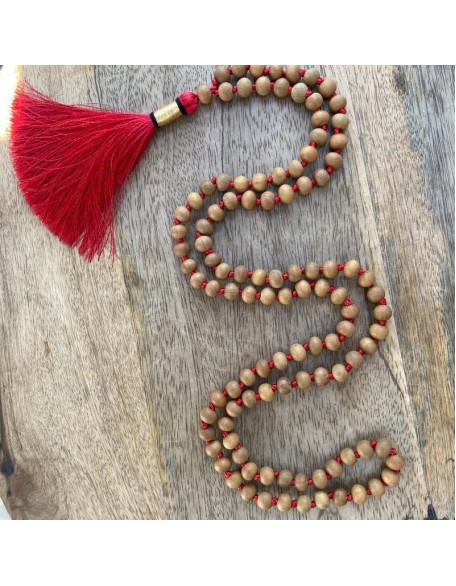  Sandalwood 108 Mala Necklace|108 Prayer 10mm Beaded Mala Necklace| Hand knotted Mala Bracelet | Japa Mala| Round Beads| Meditation Tassel