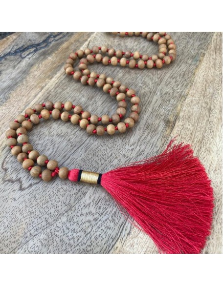  Sandalwood 108 Mala Necklace|108 Prayer 10mm Beaded Mala Necklace| Hand knotted Mala Bracelet | Japa Mala| Round Beads| Meditation Tassel