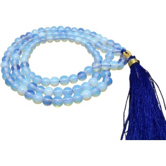  Opalite 108 Mala Necklace|108 Prayer 10mm Beaded Mala Necklace| Hand knotted Mala Bracelet | Japa Mala| Round Beads| Meditation Tassel