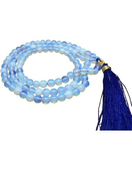  Opalite 108 Mala Necklace|108 Prayer 10mm Beaded Mala Necklace| Hand knotted Mala Bracelet | Japa Mala| Round Beads| Meditation Tassel