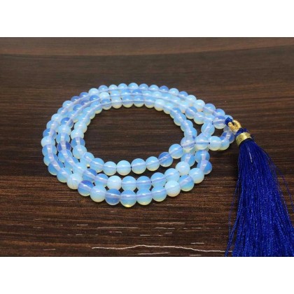  Opalite 108 Mala Necklace|108 Prayer 10mm Beaded Mala Necklace| Hand knotted Mala Bracelet | Japa Mala| Round Beads| Meditation Tassel