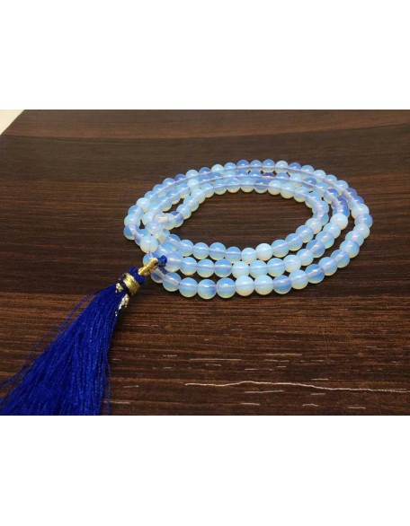  Opalite 108 Mala Necklace|108 Prayer 10mm Beaded Mala Necklace| Hand knotted Mala Bracelet | Japa Mala| Round Beads| Meditation Tassel