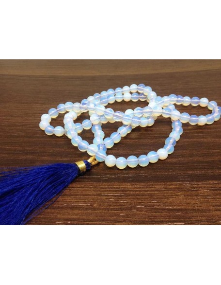  Opalite 108 Mala Necklace|108 Prayer 10mm Beaded Mala Necklace| Hand knotted Mala Bracelet | Japa Mala| Round Beads| Meditation Tassel