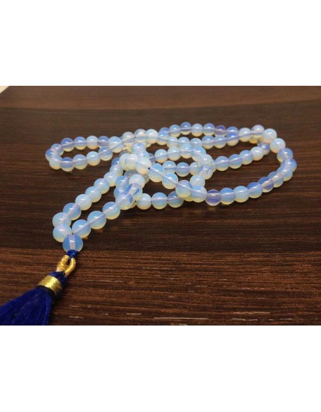  Opalite 108 Mala Necklace|108 Prayer 10mm Beaded Mala Necklace| Hand knotted Mala Bracelet | Japa Mala| Round Beads| Meditation Tassel